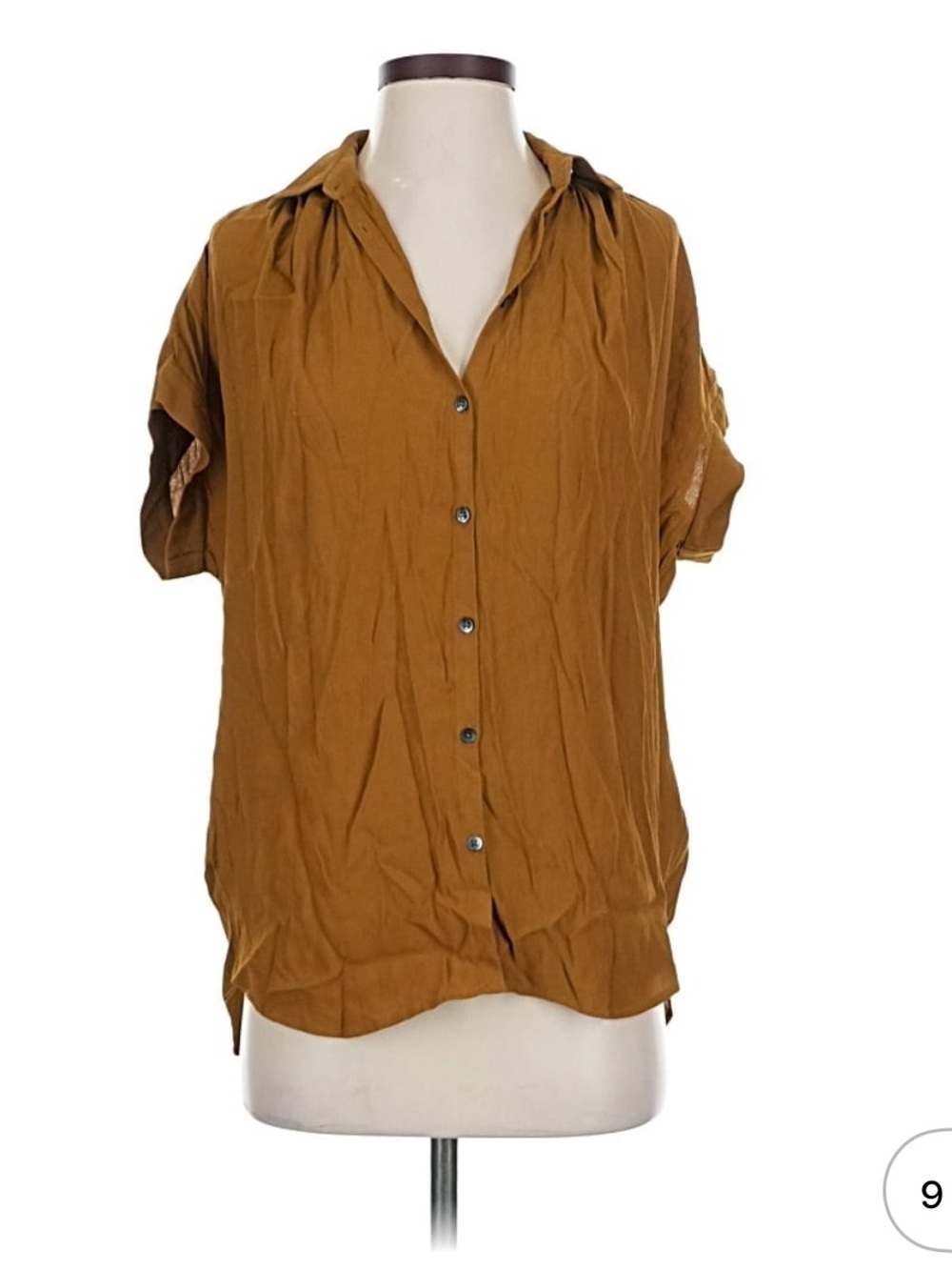 Madewell Short-Sleeve Button Front Blouse in Mustard Brown